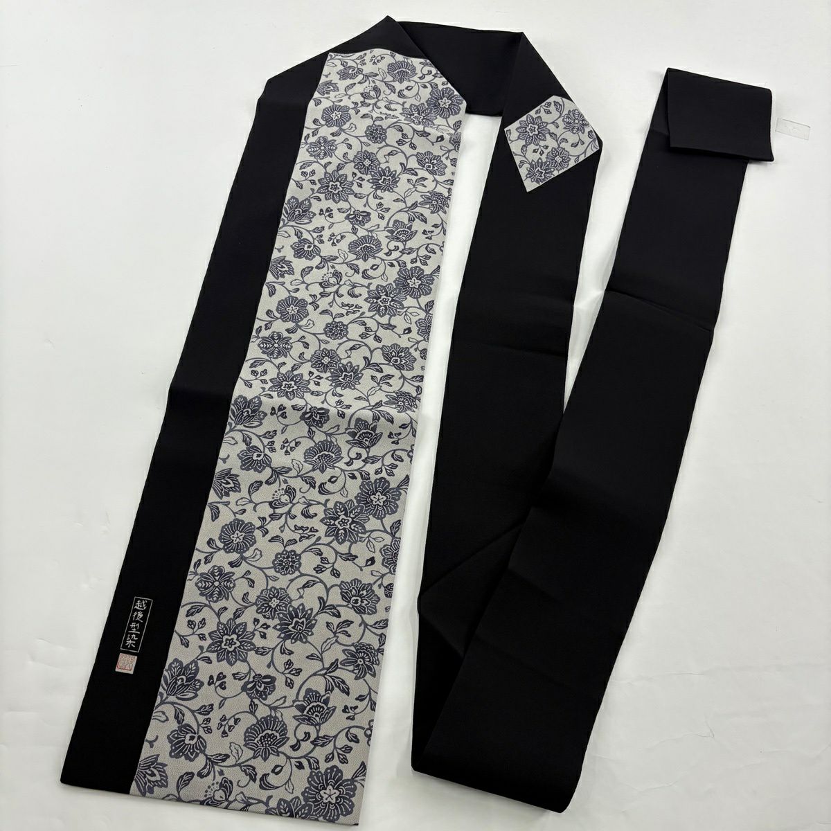 【美品】 江戶小紋 身長162.5cm 袖長64.5cm M 雙層 金田昇 名古屋帶套裝 落款あり 寄せ柄 草花紋 灰 純蠶絲 秀品級