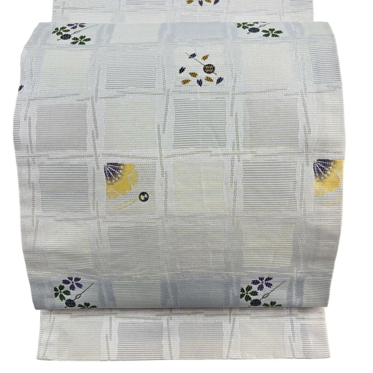【美品】 袋名古屋帶 優品級櫻花 髮簪 青灰色 化纖