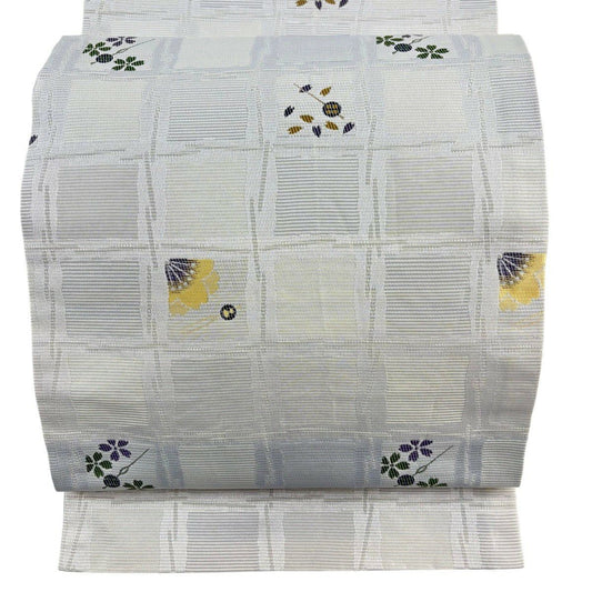 【美品】 袋名古屋帶 優品級櫻花 髮簪 青灰色 化纖