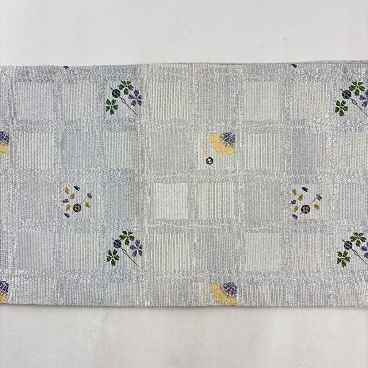 【美品】 袋名古屋帶 優品級櫻花 髮簪 青灰色 化纖