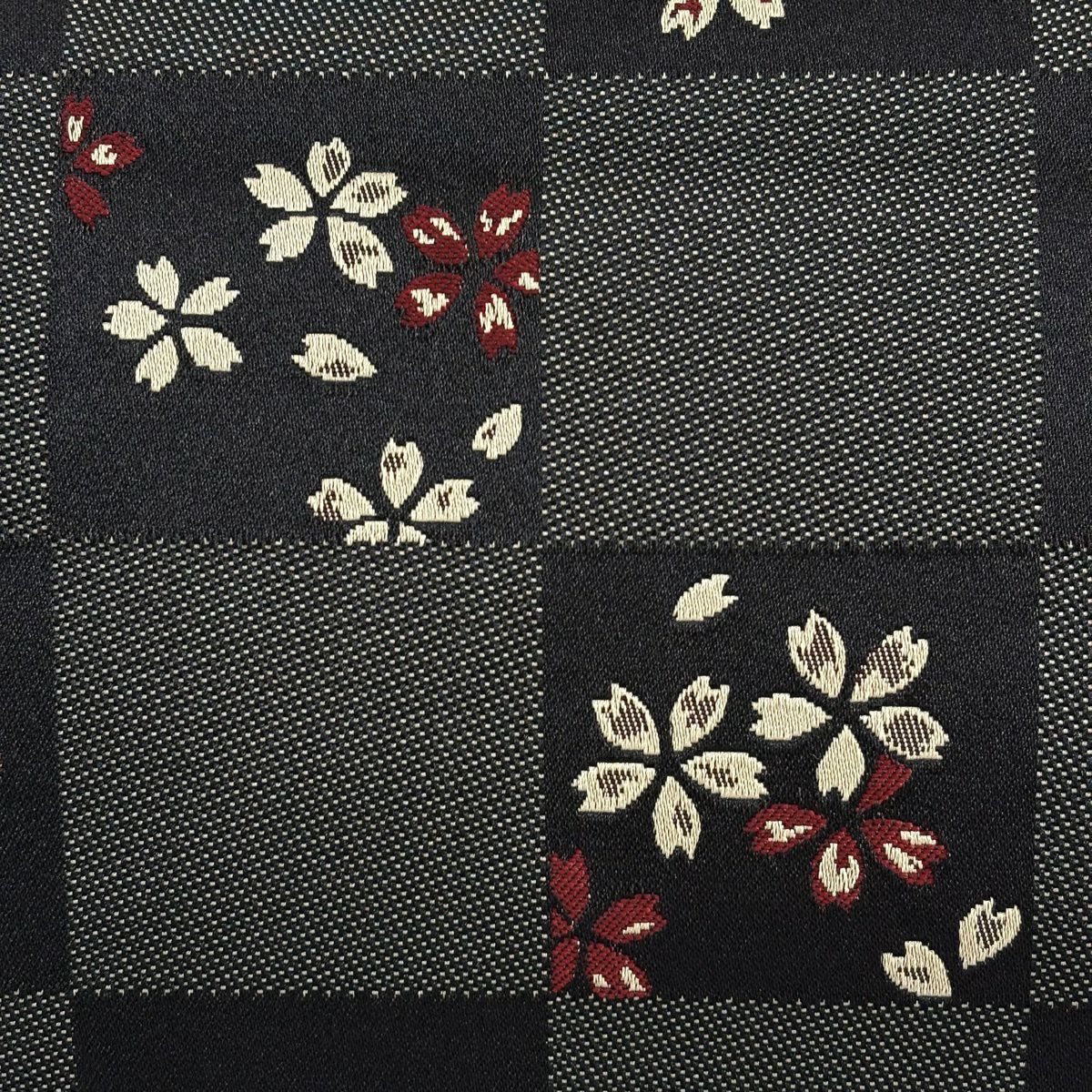 【美品】 袋帶 名古屋帶 優品級櫻花 市松樹 黑 化纖