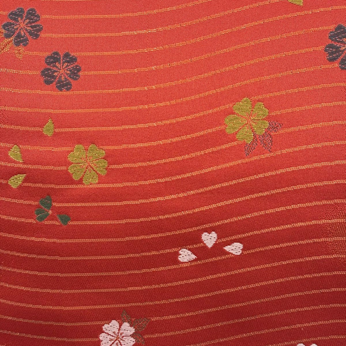【美品】 袋帶 名古屋帶 優品級櫻花波金金箔唐織紅茶 化纖