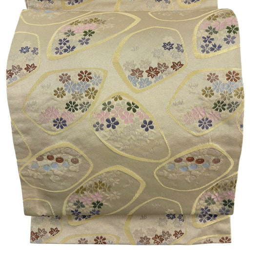 【美品】 袋帶 名古屋帶 優品級 薄黃土 經編