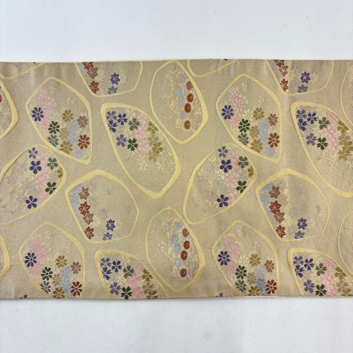 【美品】 袋帶 名古屋帶 優品級 薄黃土 經編