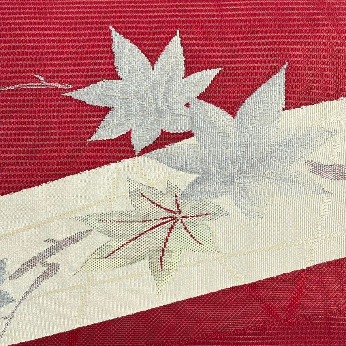 名古屋帶 優品級 夏帶 楓 銀線 紅 純蠶絲