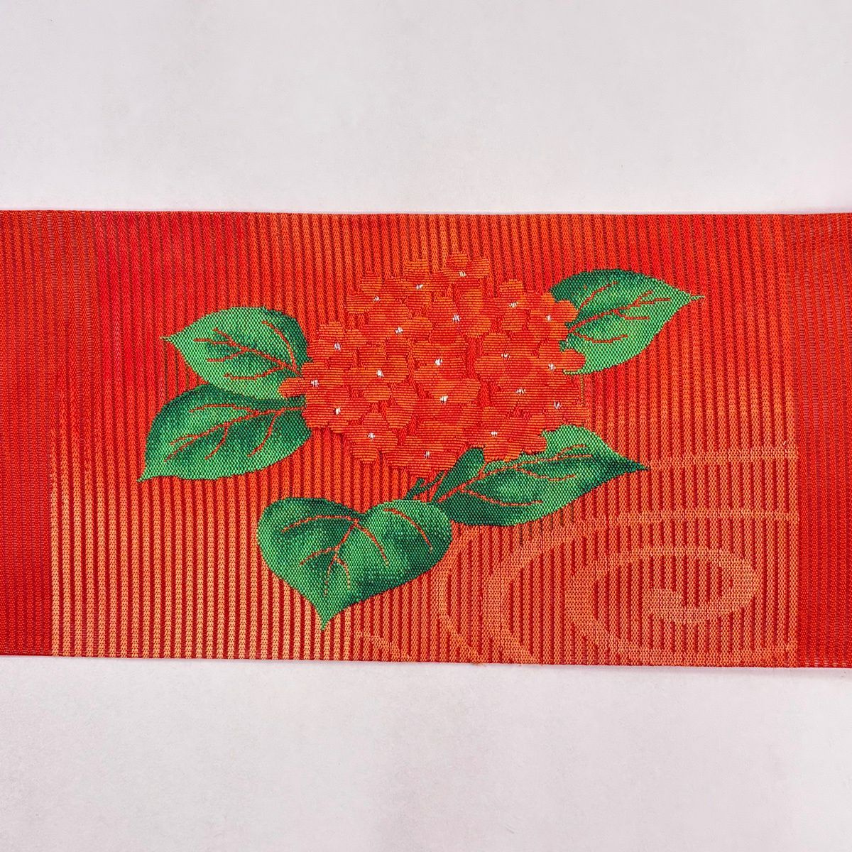 【美品】 名古屋帶 優品級 夏帶 紫陽花 桔梗 金銀彩 橙色 純蠶絲