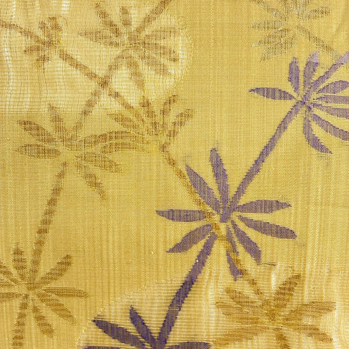 名古屋帶 優品級 夏帶 草花紋 金糸 山吹茶 純蠶絲