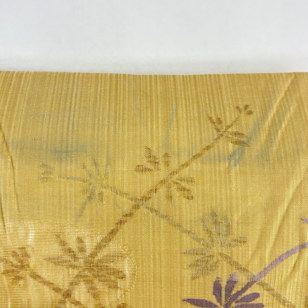 名古屋帶 優品級 夏帶 草花紋 金糸 山吹茶 純蠶絲