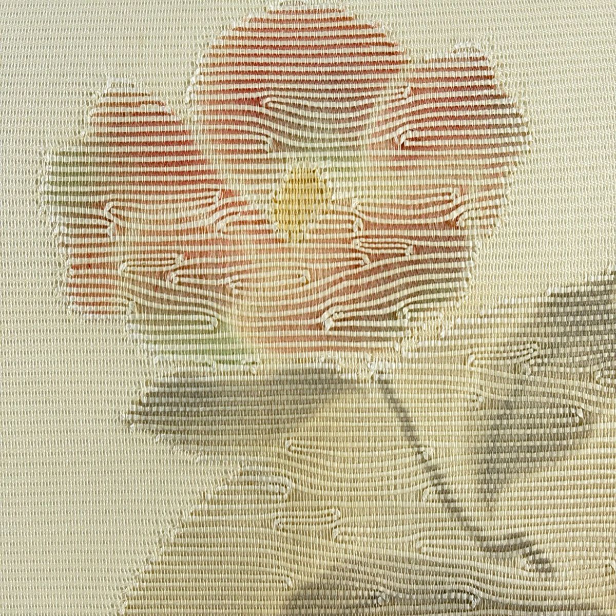 【美品】名古屋帶 優品級 夏帶 絽 草花紋 淡米色 純蠶絲