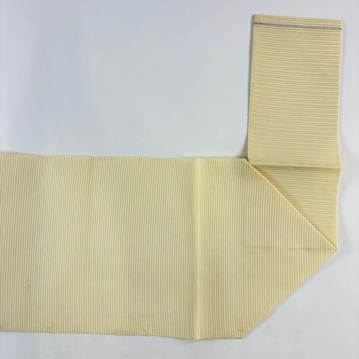 【美品】 名古屋帶 優品級 松樹葉仕立 雙層八寸名古屋帶 夏帶 絽料 トンネル仕立 草花紋紋 銀線 淺黃 純蠶絲