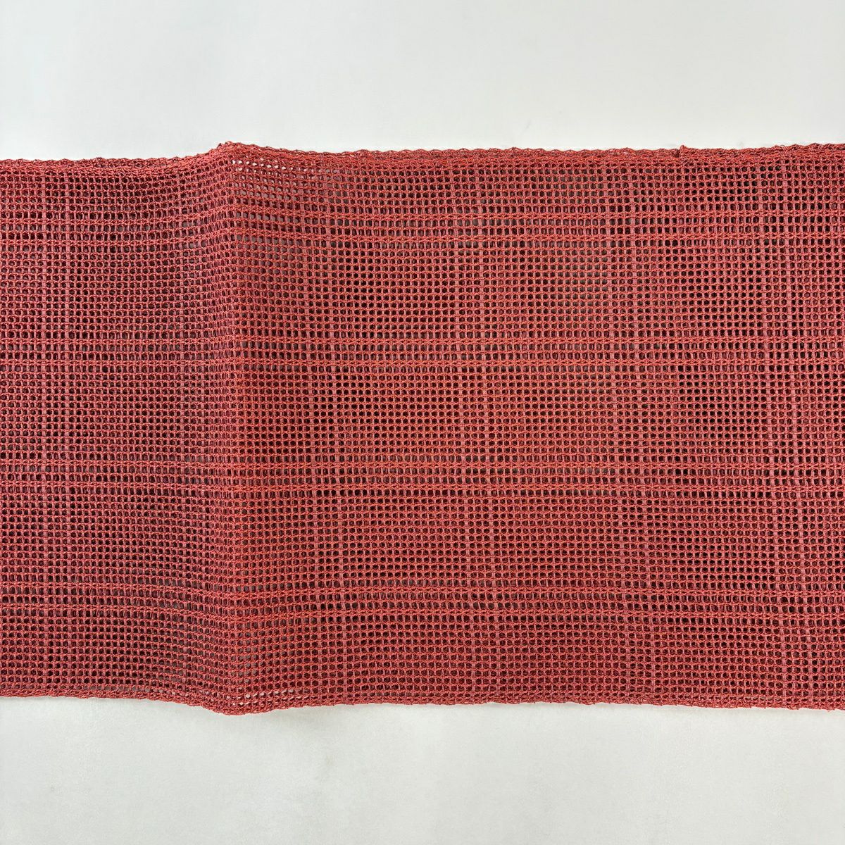 【美品】 名古屋帶 優品級 八寸名古屋帶 夏帶 隧道仕立 格子 紅 純蠶絲