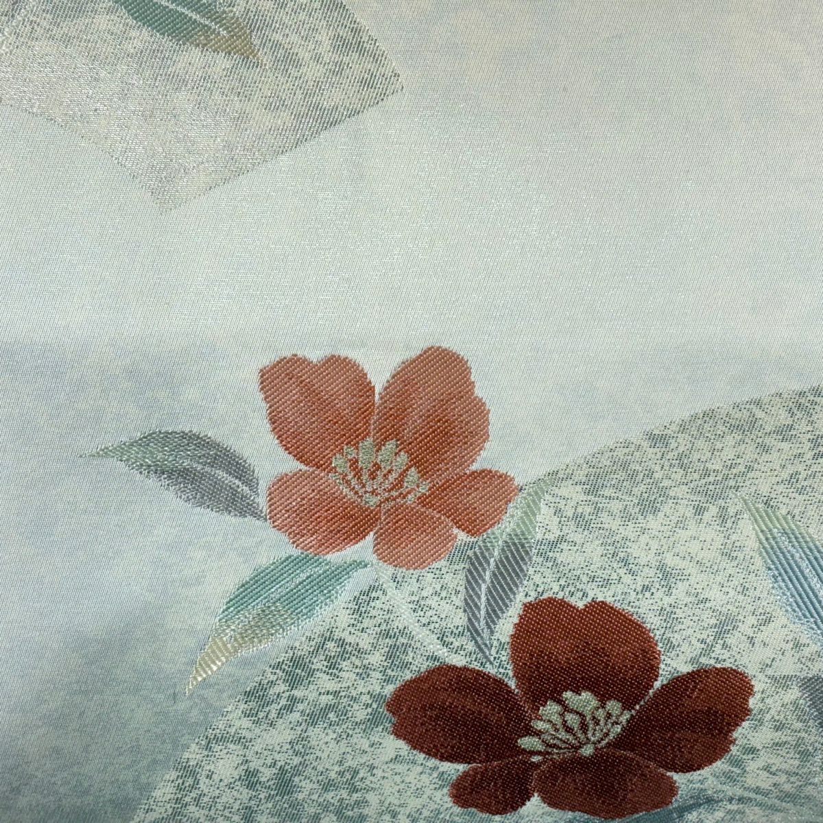 名古屋帶 優品級 扇子面 草花紋 金絲 金金箔 奶油色 純蠶絲
