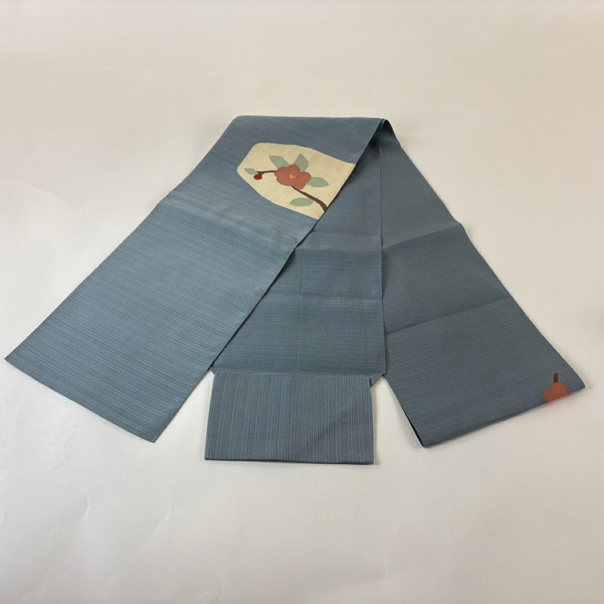 名古屋帶 優品級 八寸名古屋帶 松樹葉仕立 枝花 青灰色 純蠶絲