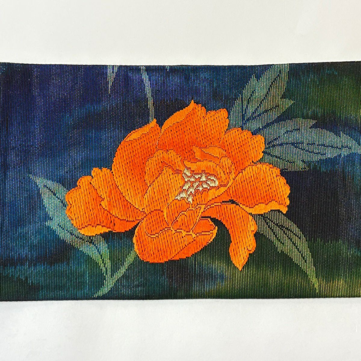 名古屋帶 優品級 牡丹 金金箔 刺繡 青紫 純蠶絲