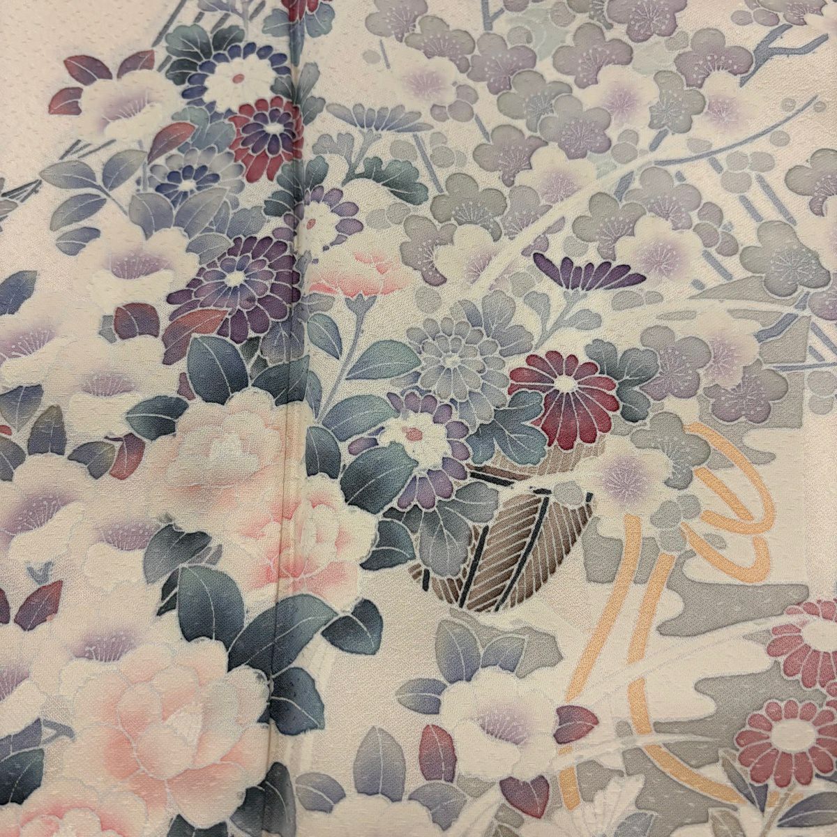 訪問服 身長157cm 袖長64cm M 雙層 花籠 梅花 淡粉色 純蠶絲 優品級