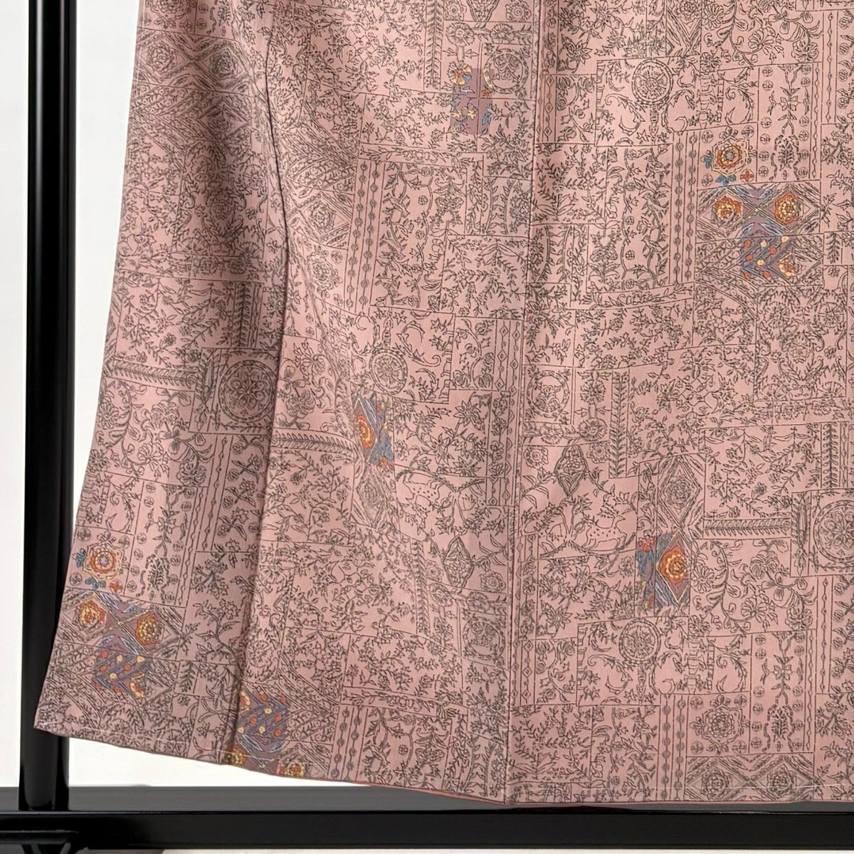 【美品】 小紋 身長156cm 袖長62cm S 雙層 可水洗和服 草花紋紋 幾何學 薄小豆 化纖 優品級