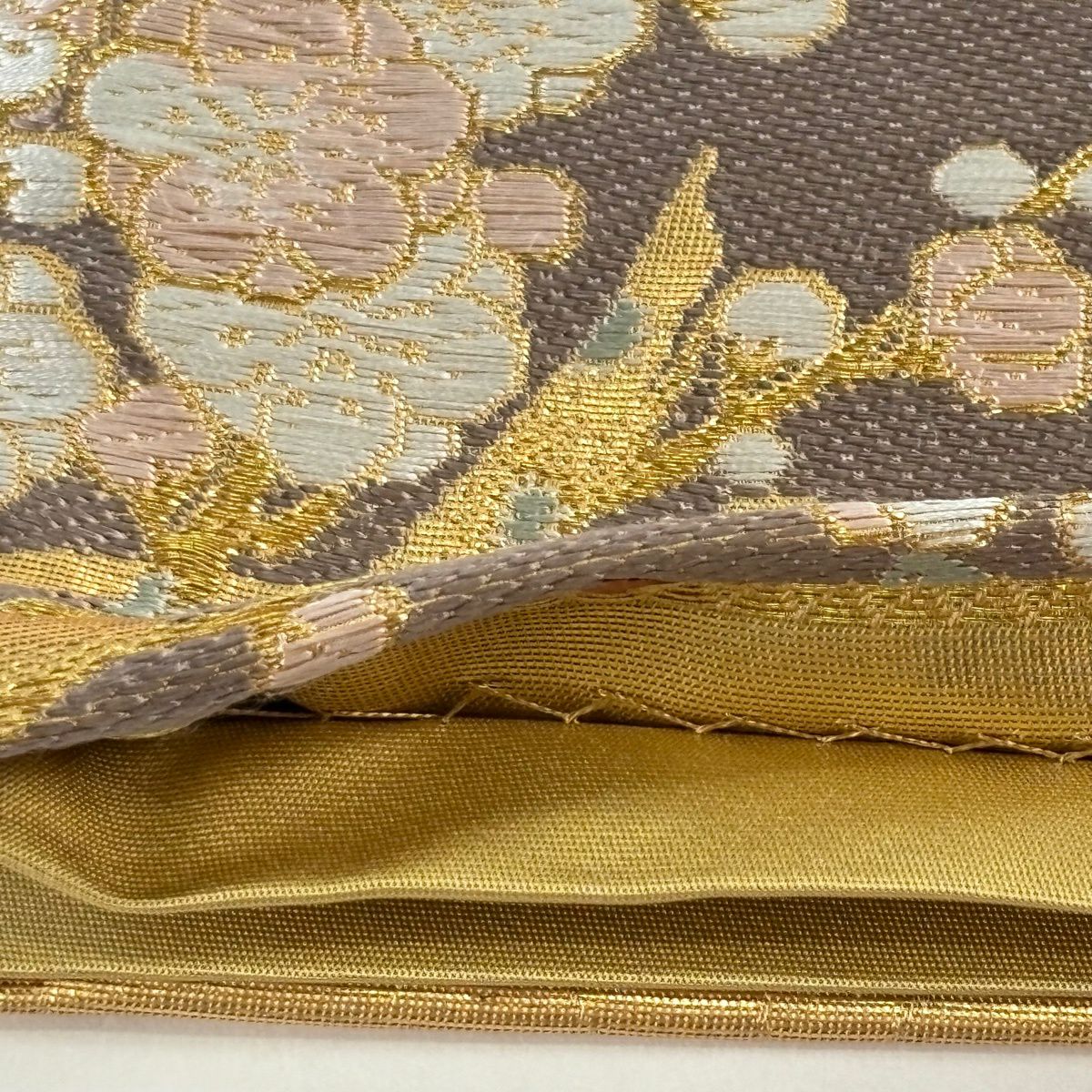 【美品】 袋帶 逸品級 有落款 有證書 市田弘美 牡丹 鴛鴦 金絲 金金箔 金色 六通 純蠶絲