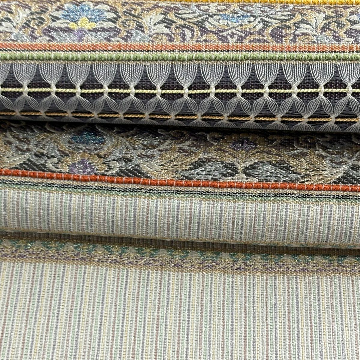 【美品】 袋帶 逸品級 讓帶 雙面 華紋 段紋 金銀線 刺繡 灰紫 大鼓圖案 純蠶絲