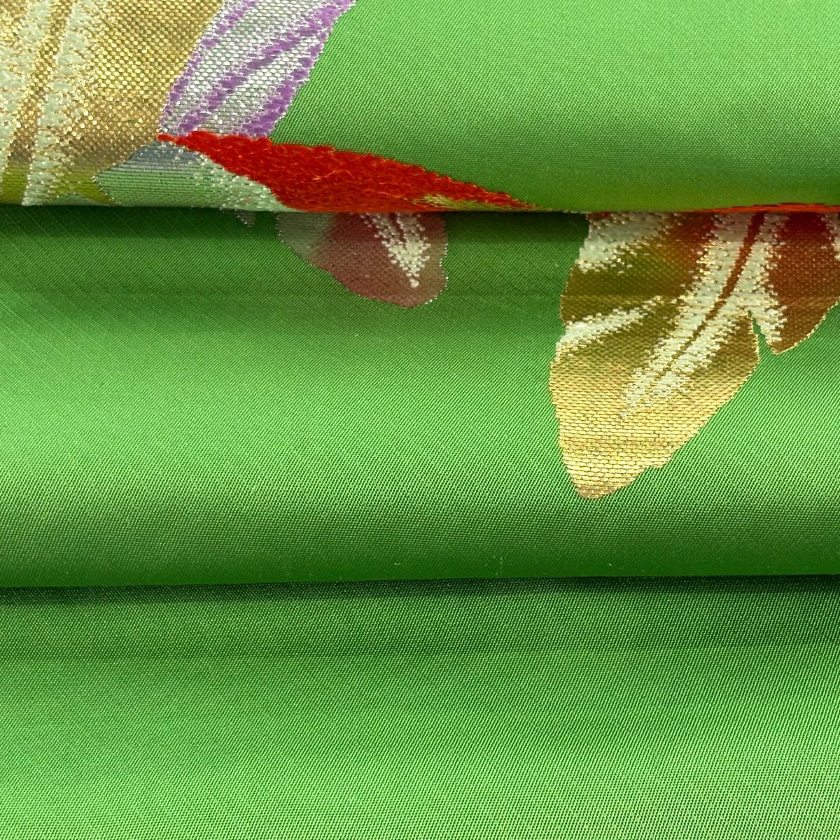 【美品】 名古屋帶 逸品級 龍村美術織物 附落款 芭蕉文 葉柄 金金箔 黃綠 純蠶絲