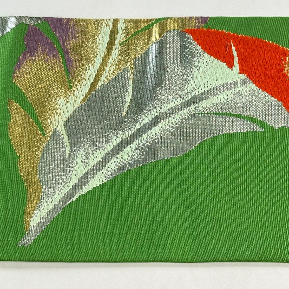 【美品】 名古屋帶 逸品級 龍村美術織物 附落款 芭蕉文 葉柄 金金箔 黃綠 純蠶絲