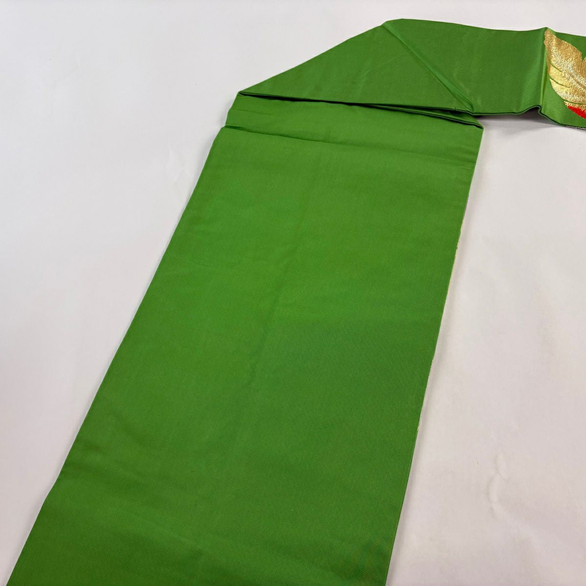 【美品】 名古屋帶 逸品級 龍村美術織物 附落款 芭蕉文 葉柄 金金箔 黃綠 純蠶絲