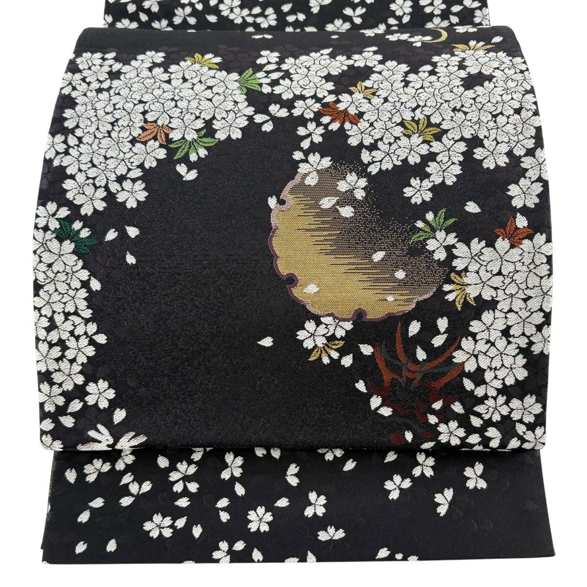 【美品】 袋帶 逸品級 雪輪 隈取 金金箔 濃紫 六通 純蠶絲