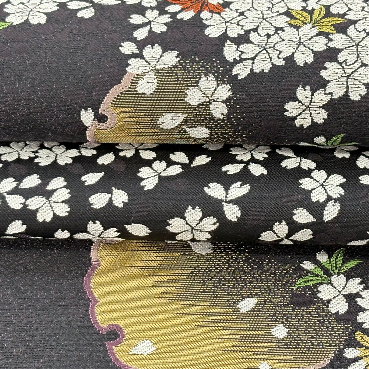 【美品】 袋帶 逸品級 雪輪 隈取 金金箔 濃紫 六通 純蠶絲