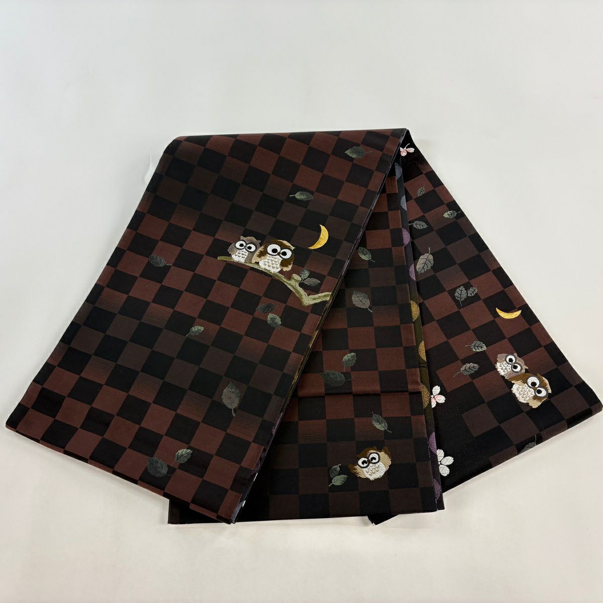 【美品】 袋帶 逸品級 大和 蟲鳴枝葉 焦茶 お太鼓圖案 純蠶絲