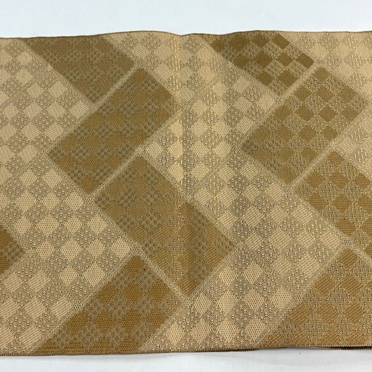 【美品】名古屋帶 逸品級 證書齊全 誠之輔 博多上布 博多織 八寸名古屋帶 松樹葉仕立 桧垣文 市松樹 淺米色 麻
