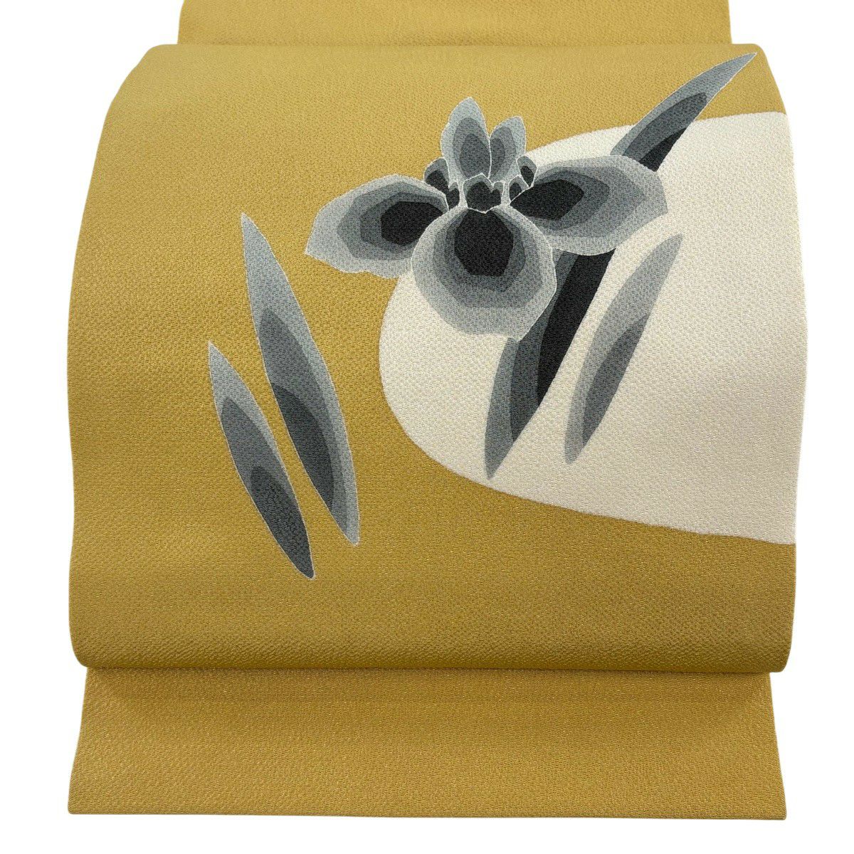 【美品】 開口名古屋帶 逸品級 人間國寶 羽田登喜男 落款 草花紋紋 縮緬 淡米色 純蠶絲