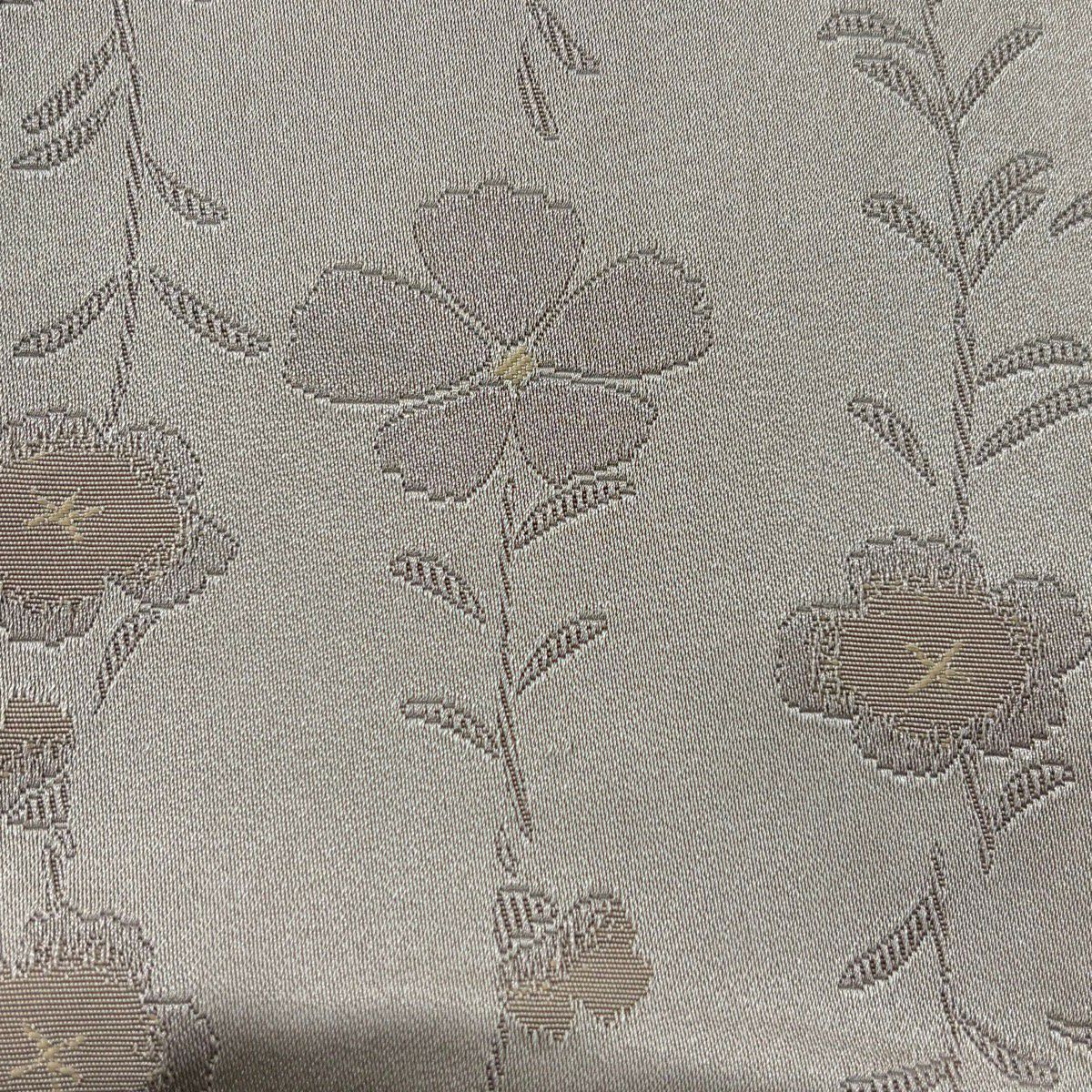 【美品】半幅帶 優品級 草花紋 薄茶 化纖