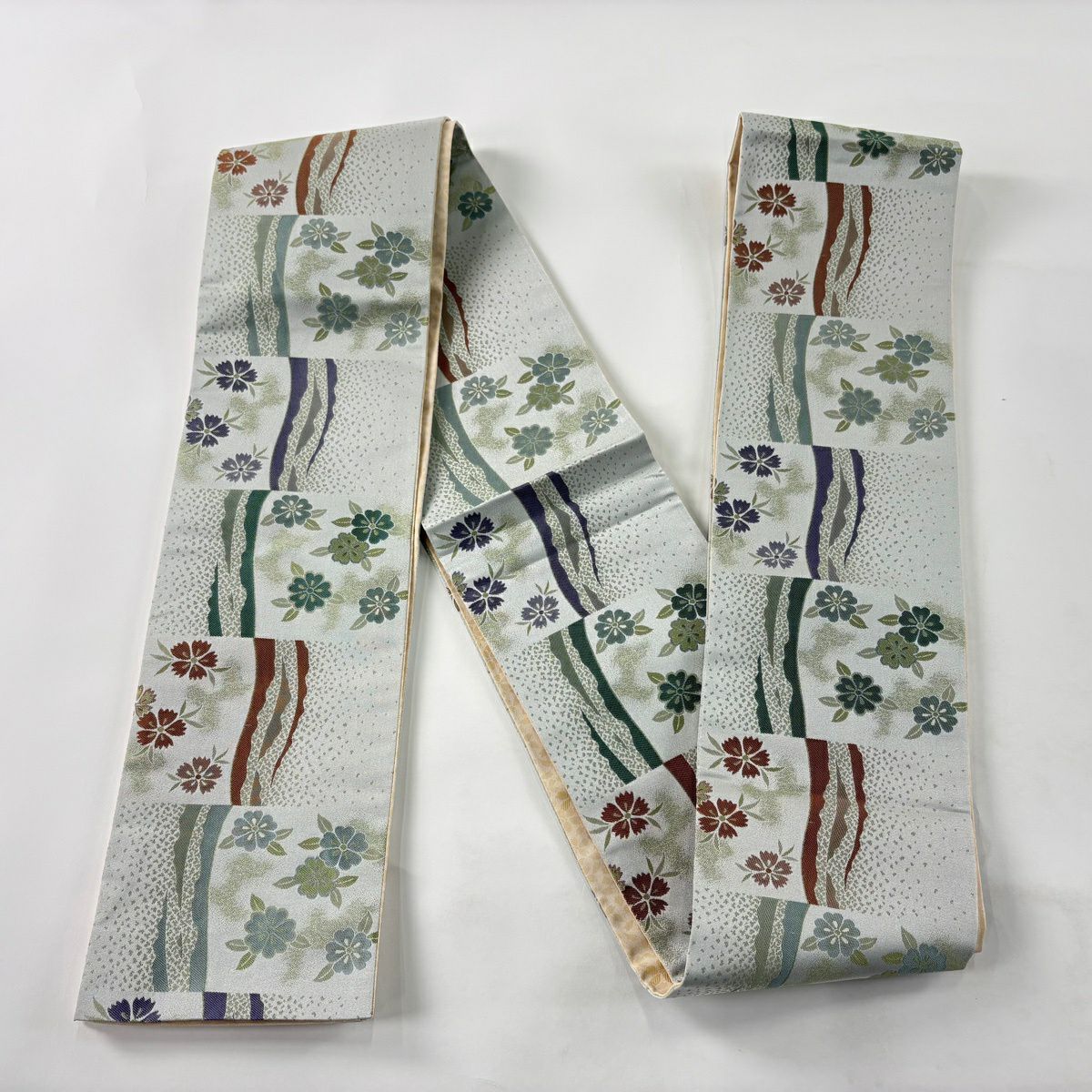 【美品】半幅帶 優品級櫻花 撫子 灰色 化纖