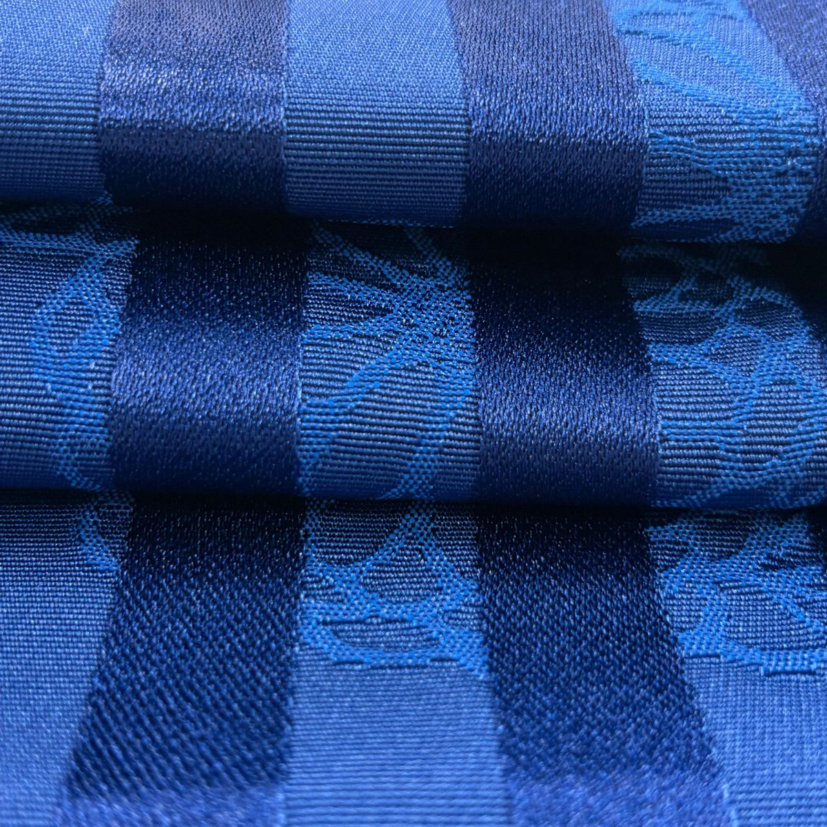 【美品】半幅帶 優品級 縞 草花紋 深藍 化纖