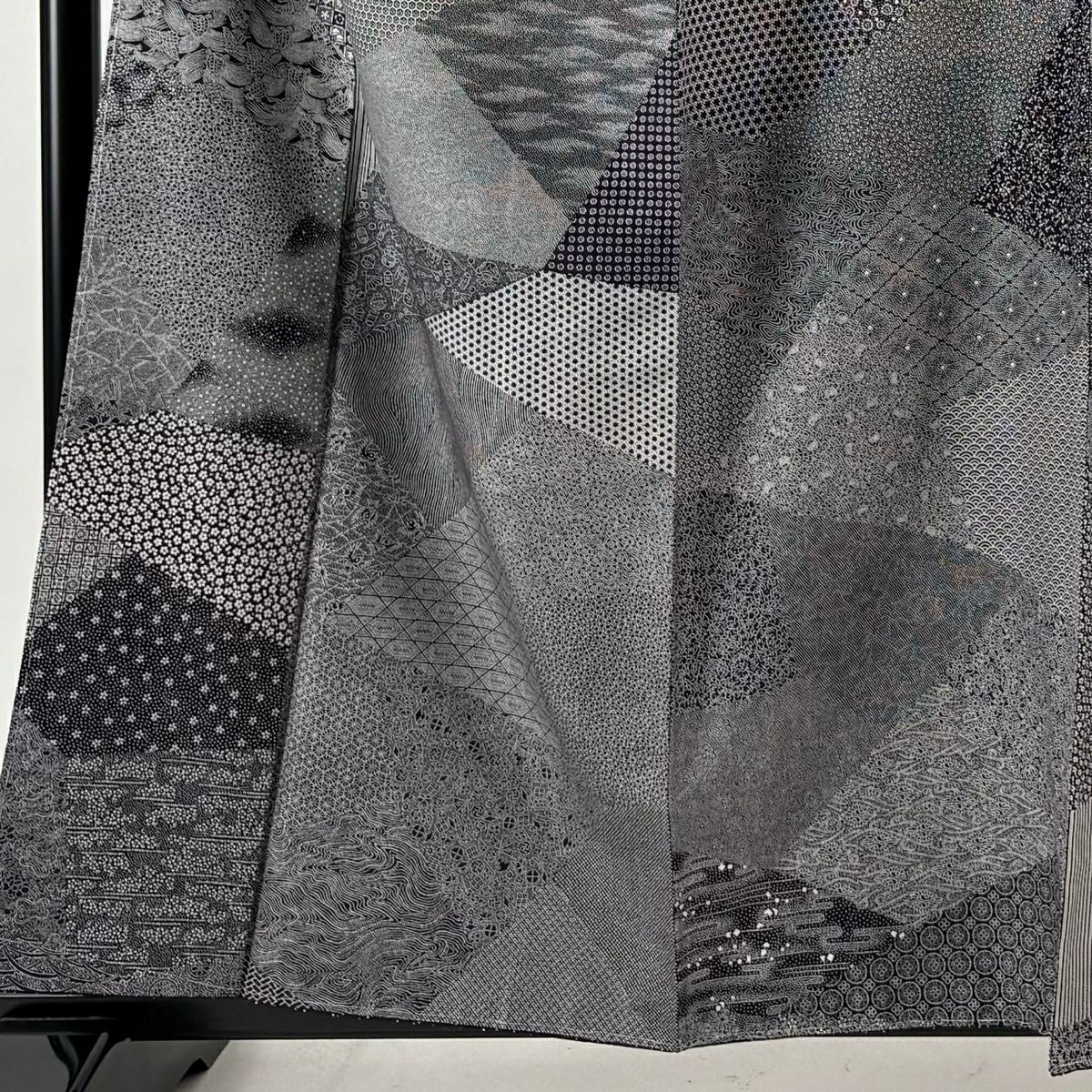 【美品】 江戶小紋 身長160cm 袖長65.5cm M 雙層 袋帶套裝 紬織織 小花 江戶小紋圖案 黑 純蠶絲 優品級