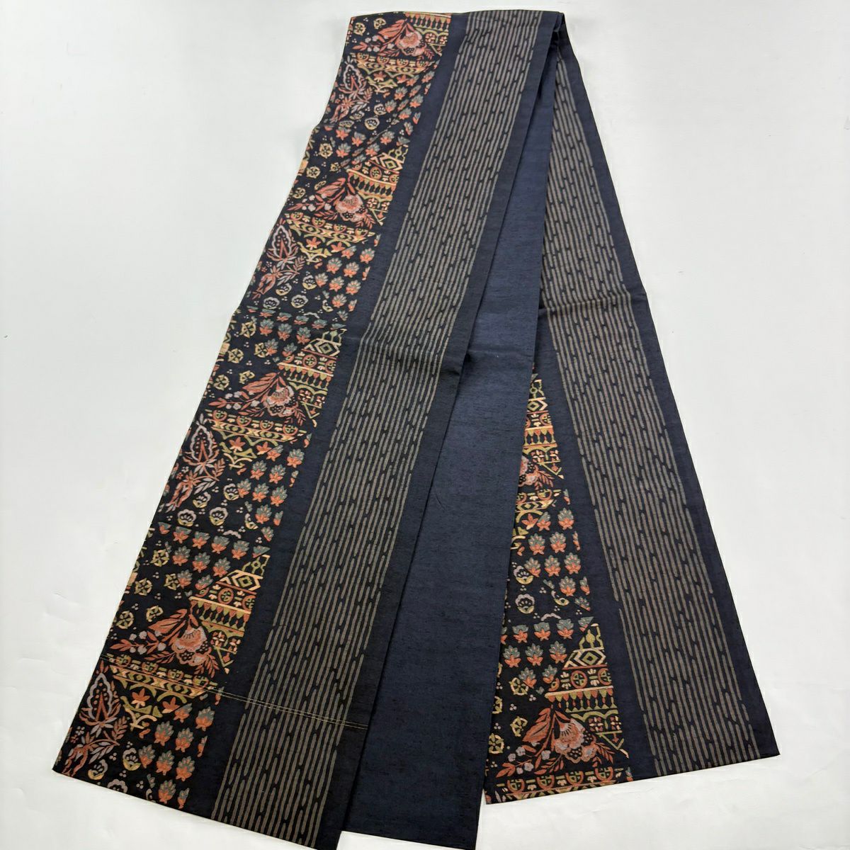 【美品】 江戶小紋 身長160cm 袖長65.5cm M 雙層 袋帶套裝 紬織織 小花 江戶小紋圖案 黑 純蠶絲 優品級