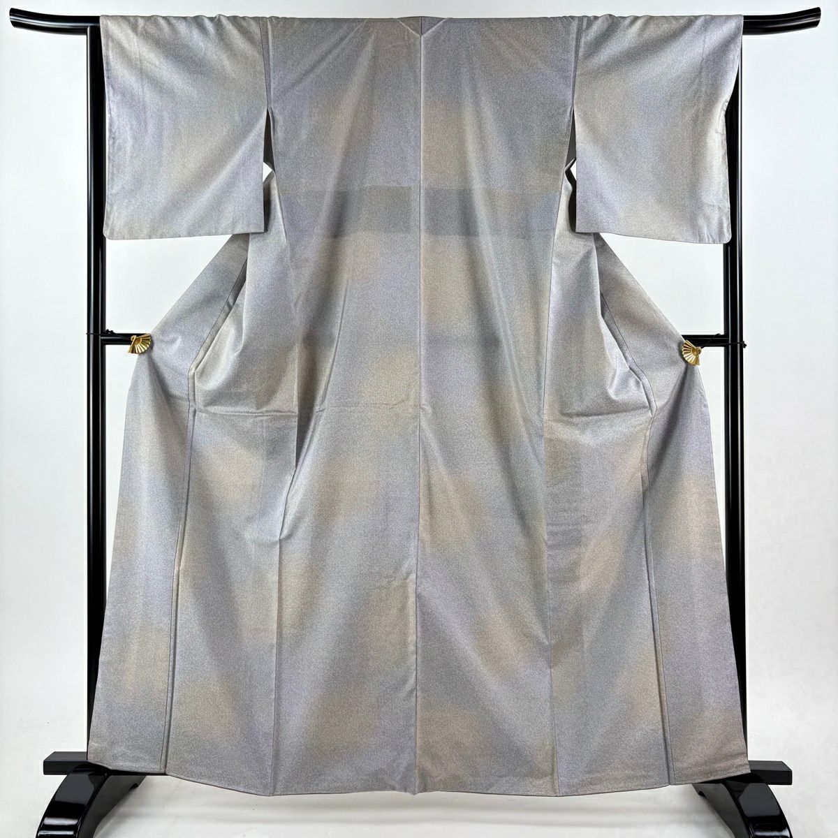 【美品】 小紋 身長162.5cm 袖長65cm M 雙層 袋帶套裝 紬織織 幾何圖案 漸層圖案 灰紫 純蠶絲 優品級
