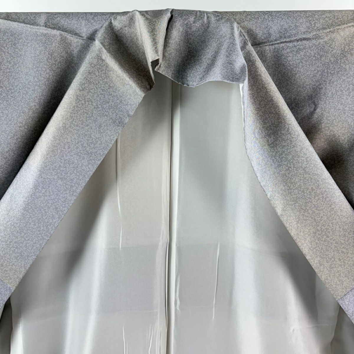 【美品】 小紋 身長162.5cm 袖長65cm M 雙層 袋帶套裝 紬織織 幾何圖案 漸層圖案 灰紫 純蠶絲 優品級