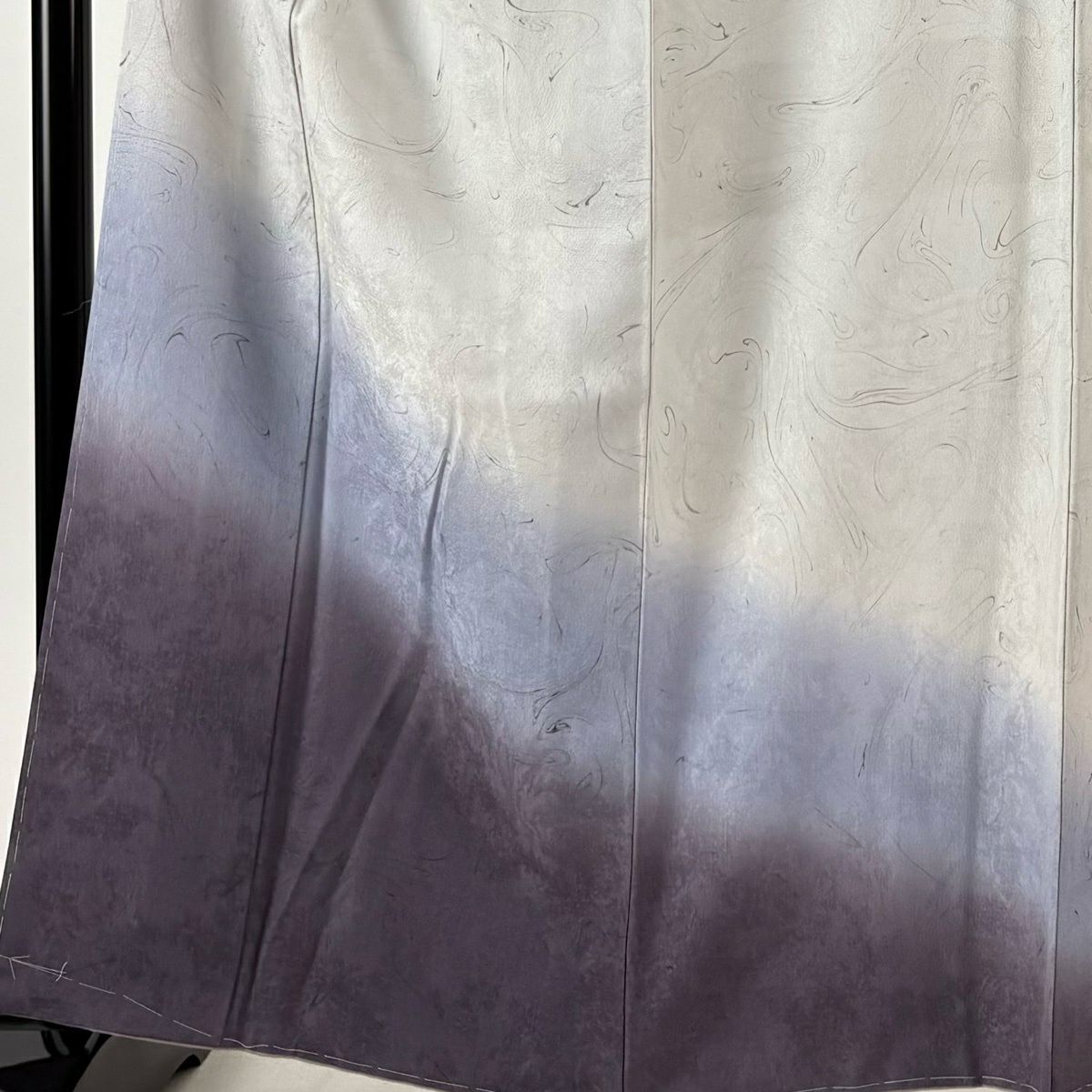 付下 身長162cm 袖長67cm M 雙層 袋帶套裝 墨流染 分色 漸層 灰色 純蠶絲 名品級