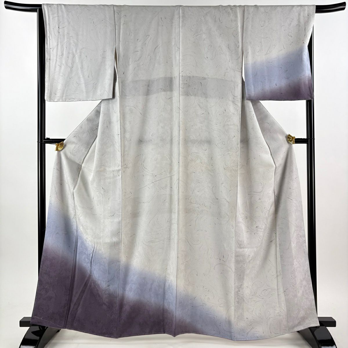 付下 身長162cm 袖長67cm M 雙層 袋帶套裝 墨流染 分色 漸層 灰色 純蠶絲 名品級
