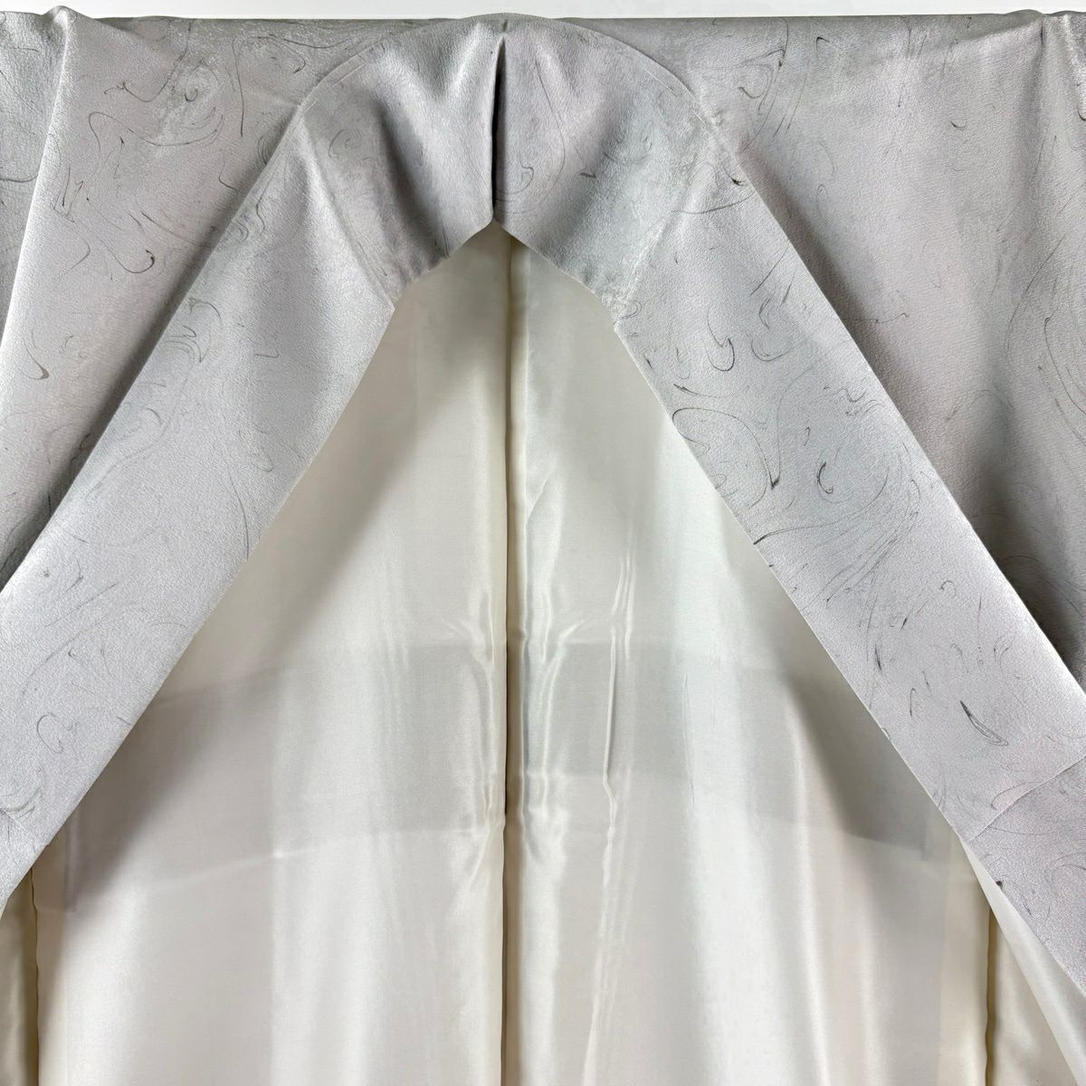 付下 身長162cm 袖長67cm M 雙層 袋帶套裝 墨流染 分色 漸層 灰色 純蠶絲 名品級