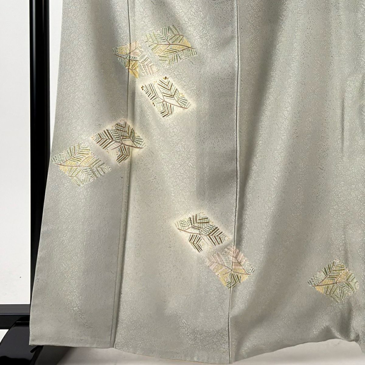 付下 身長164cm 袖長67.5cm L 雙層 若松樹 菱 金銀彩 漸層 灰綠 純蠶絲 優品級