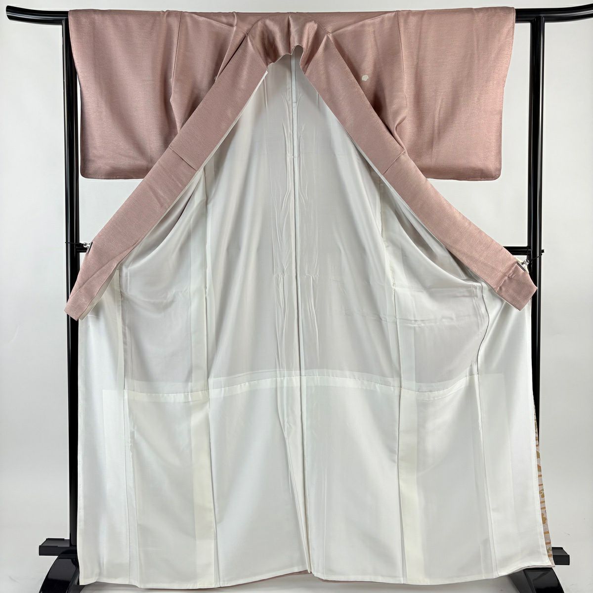 色留袖禮服 身長168cm 袖長62cm S 雙層 堀省平 落款 花唐草紋 花鳥 金銀彩 漸層 薄小豆 純蠶絲 秀品級 五つ紋