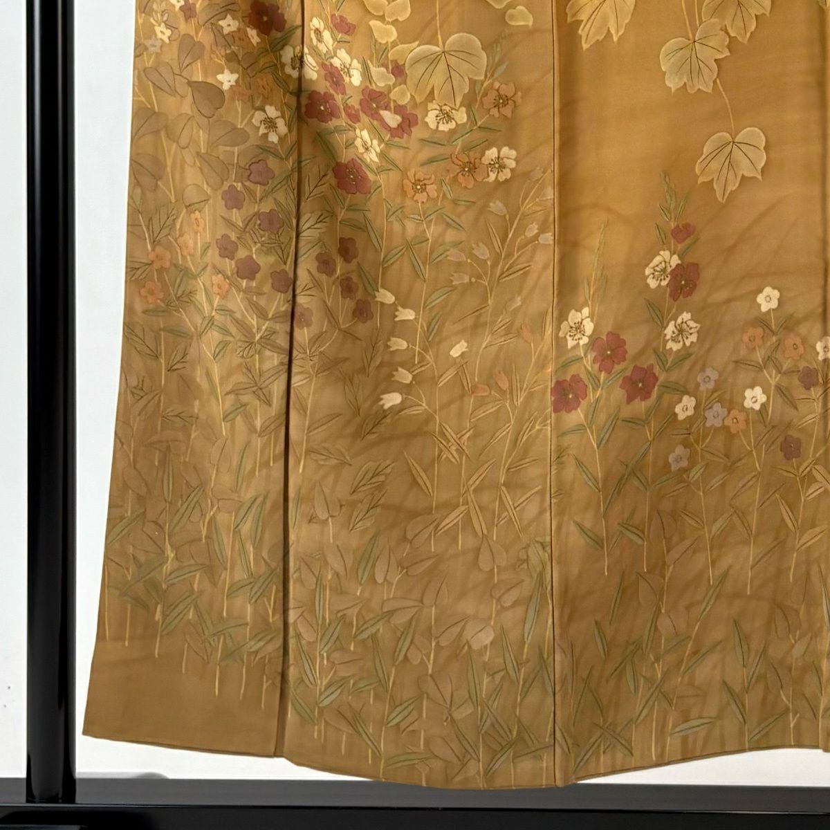 訪問服 身長153cm 袖長61cm S 雙層 草花紋紋 金彩裝飾 茶 純蠶絲 秀品級