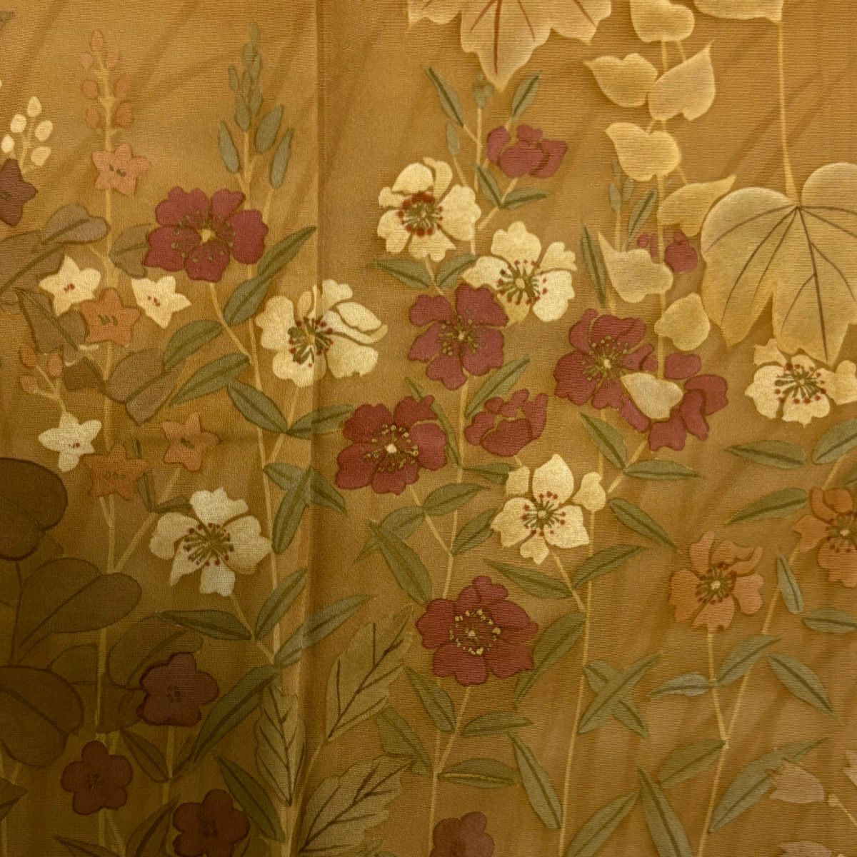 訪問服 身長153cm 袖長61cm S 雙層 草花紋紋 金彩裝飾 茶 純蠶絲 秀品級