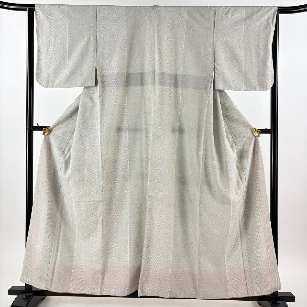 【美品】 紬織 身長158cm 袖長63.5cm S 雙層 龜甲絣 絣紋 灰色 純蠶絲 秀品級