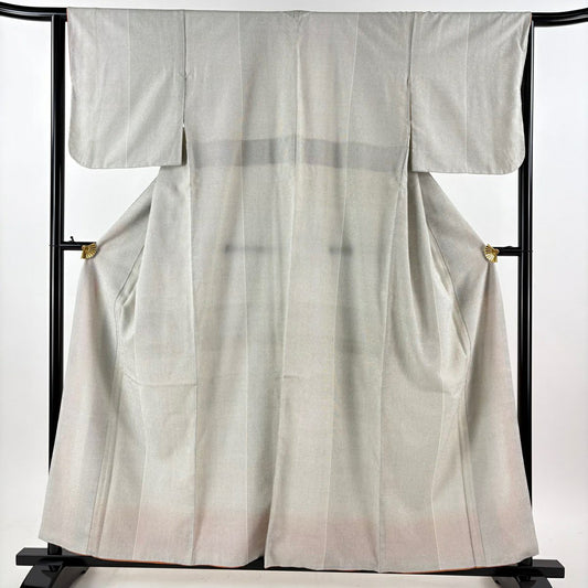 【美品】 紬織 身長158cm 袖長63.5cm S 雙層 龜甲絣 絣紋 灰色 純蠶絲 秀品級