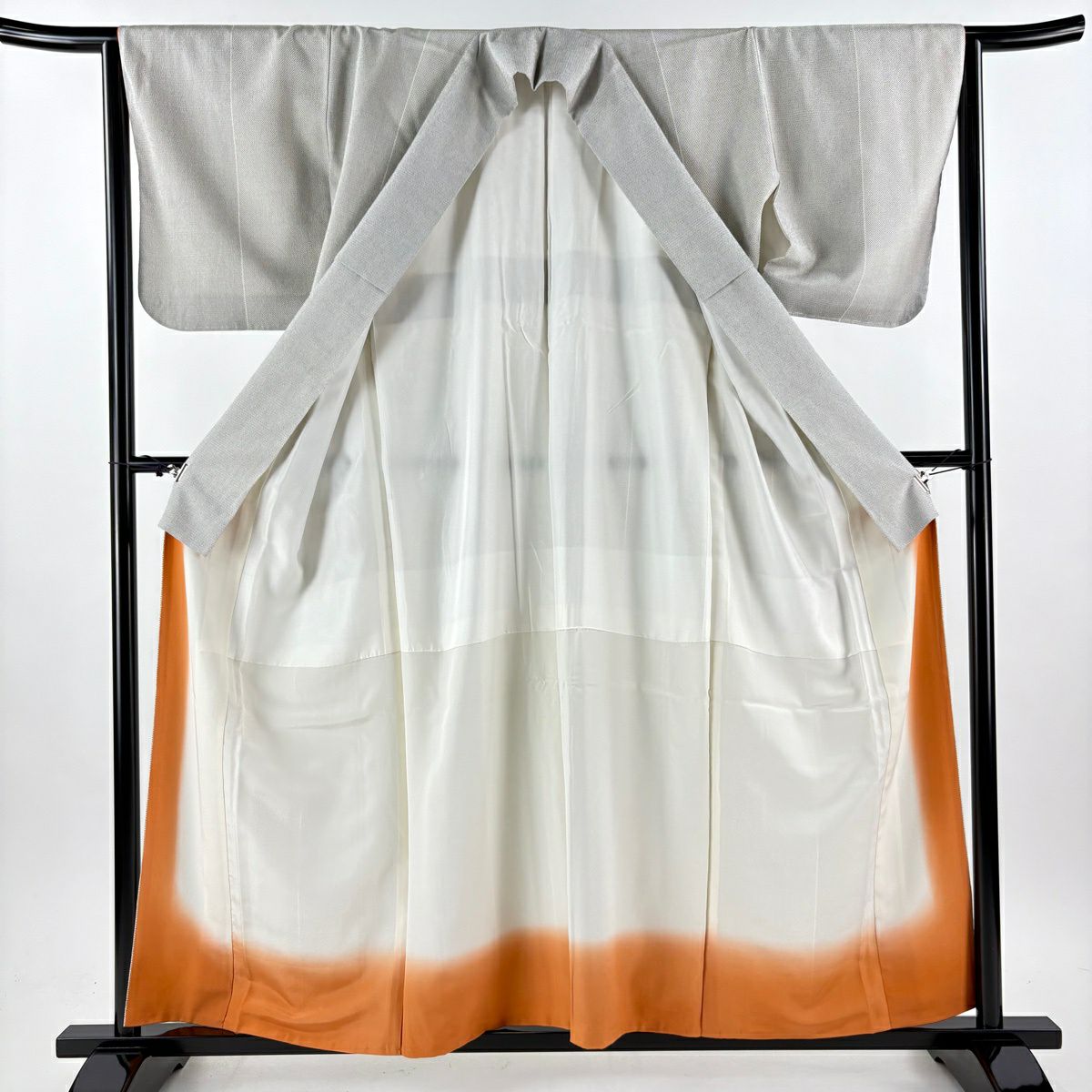 【美品】 紬織 身長158cm 袖長63.5cm S 雙層 龜甲絣 絣紋 灰色 純蠶絲 秀品級