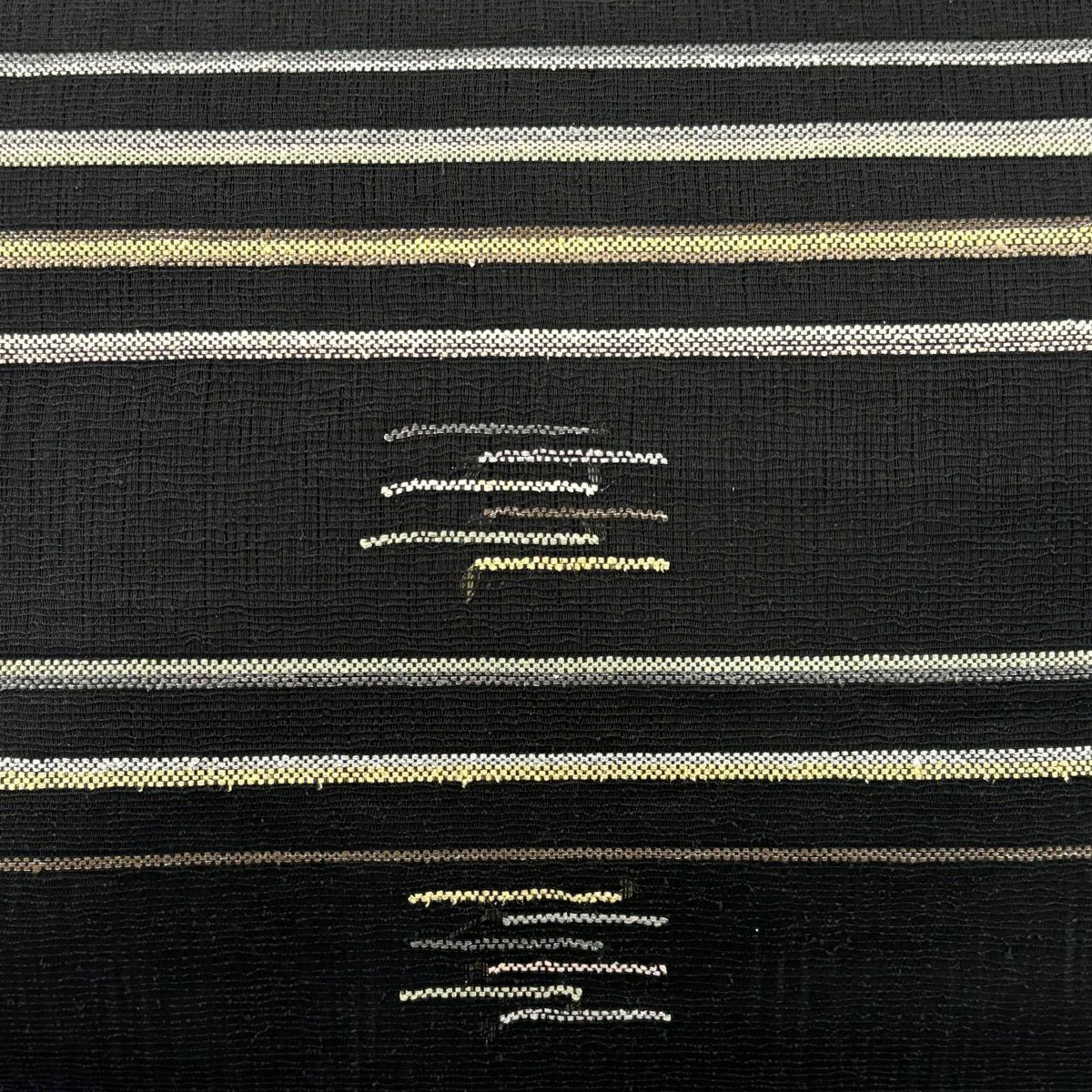 【美品】 袋帶 秀品級 夏帶 條紋 幾何學 金銀線 黑 六通 純蠶絲