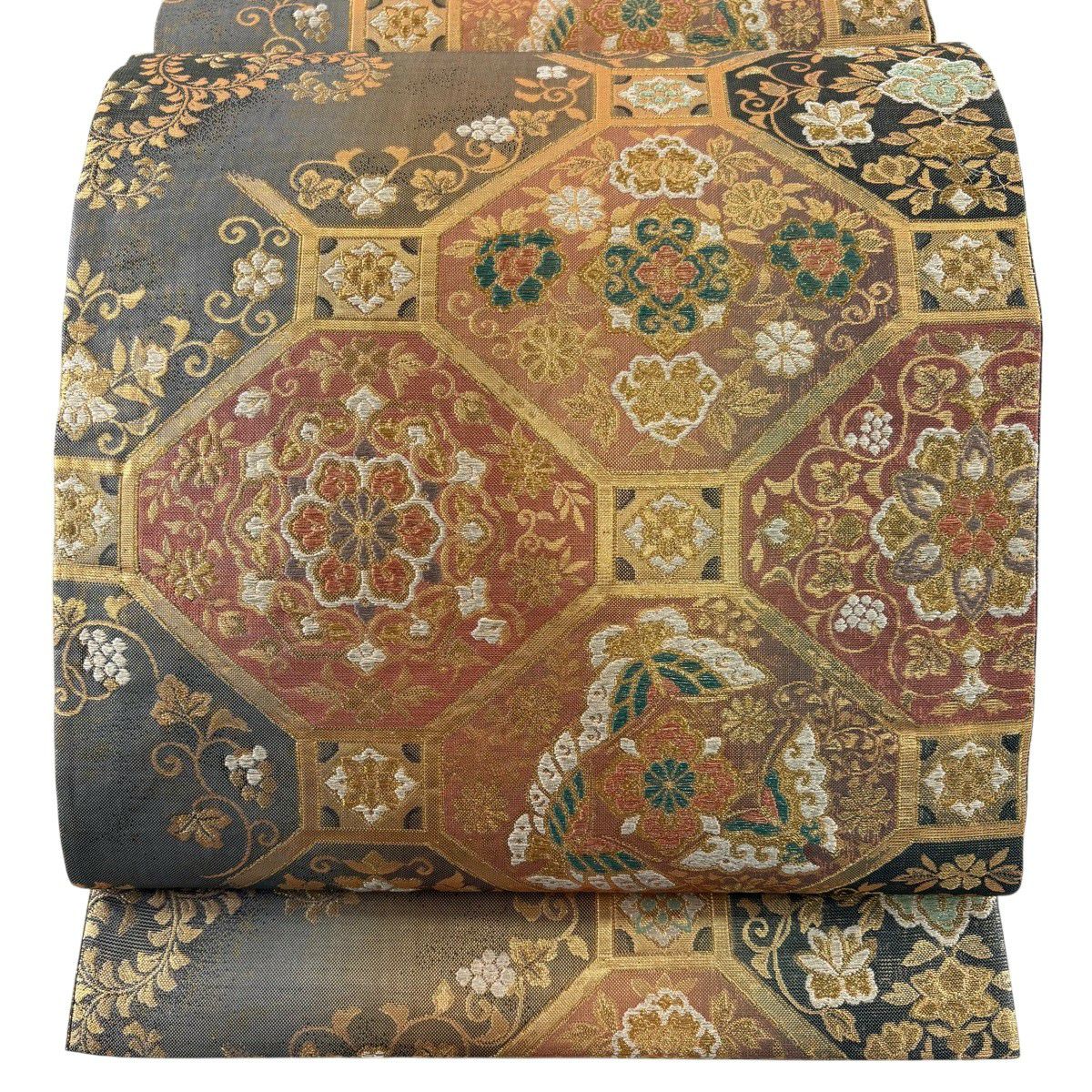 【美品】 袋帶 秀品級 蜀江華紋 蝶 金金箔 金絲 金 六通 純蠶絲