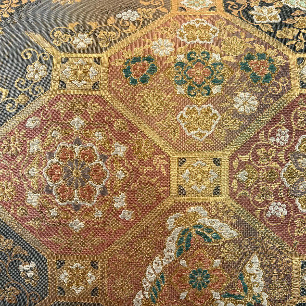 【美品】 袋帶 秀品級 蜀江華紋 蝶 金金箔 金絲 金 六通 純蠶絲